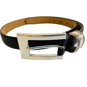 Brighton Black Snake Embossed Leather Belt with Silver Buckle